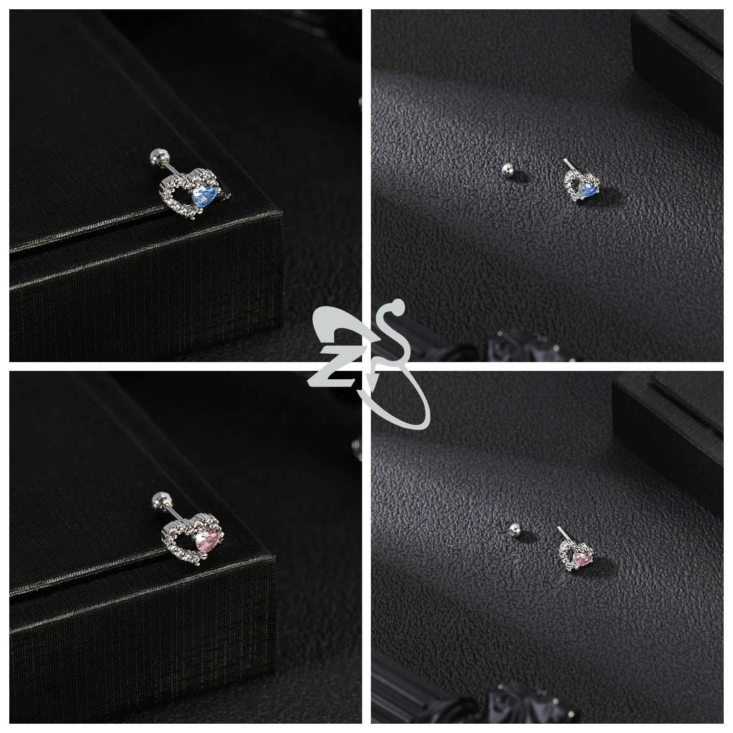 Cute Heart Stud Earrings - 20G Pink CZ Crystal Jewelry for Kids  Women