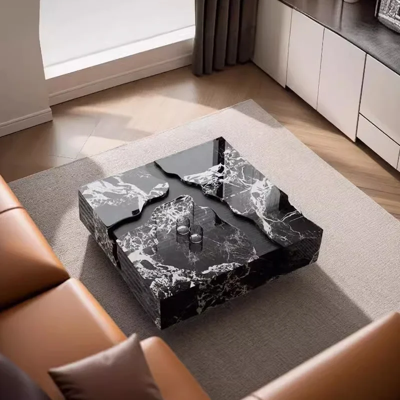 Modern living room furniture factory villa coffee tables solid wood base calacatta viola black marble coffee table