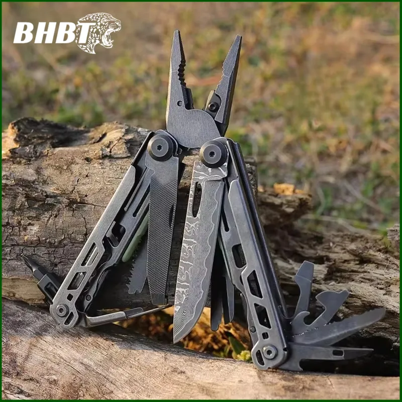 BHBT 19-in-1-Multitoolzange mit Damaskus-Klinge, Sechskantschlüssel, zusammenklappbar, EDC, Outdoor, Camping, Überleben, Wartungswerkzeuge
