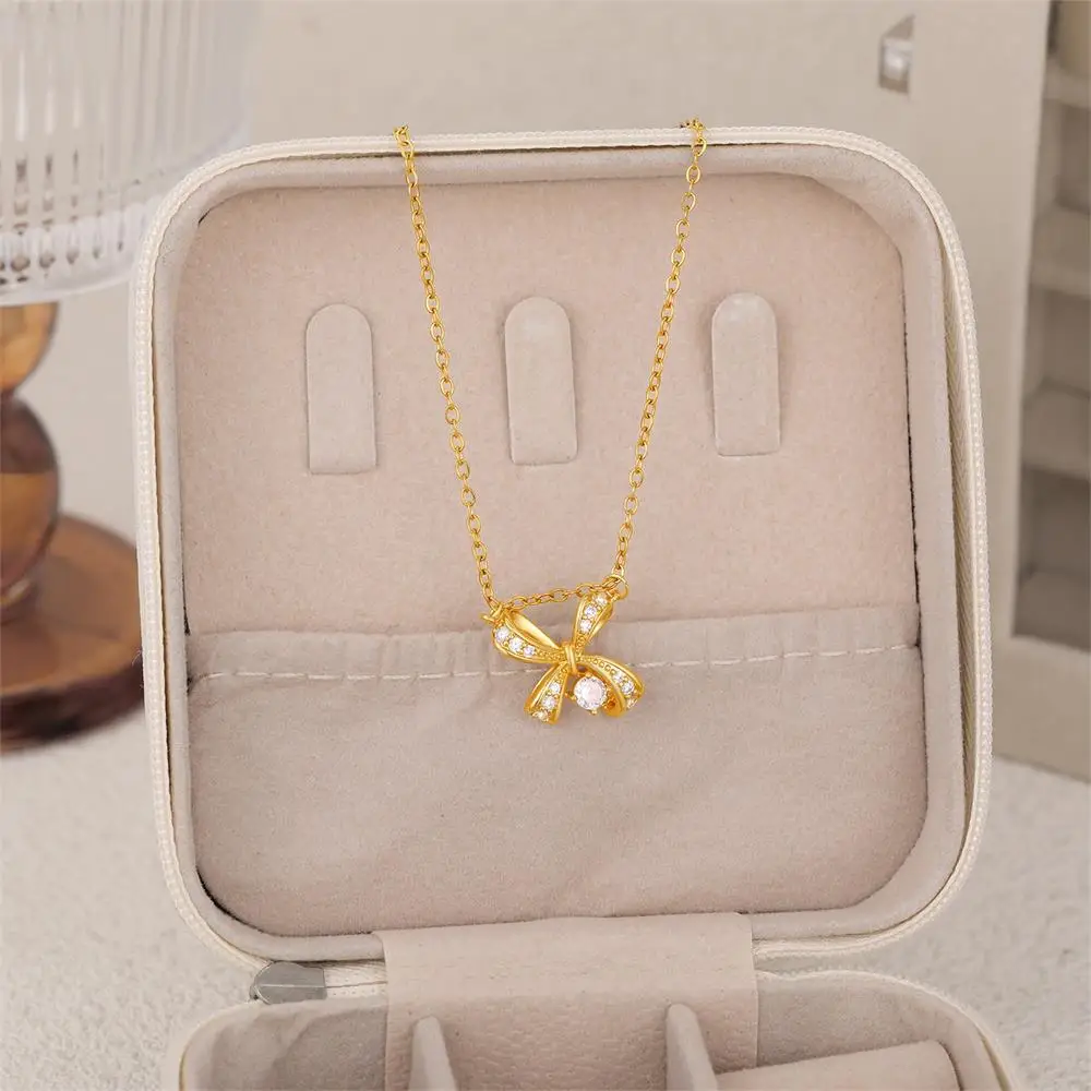 Delicate Butterfly Bowknot Pendant Necklace for Women 18K Gold Plated Waterproof  CZ Zircon Bow Knot Choker Fashion Jewelry 2025