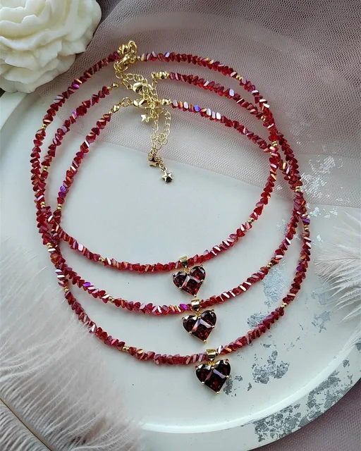 Grande chaîne de perles boule CCB avec pendentif en perles de cœur pour femmes, collier de perles tendance sur le cou, accessoires cadeau 1