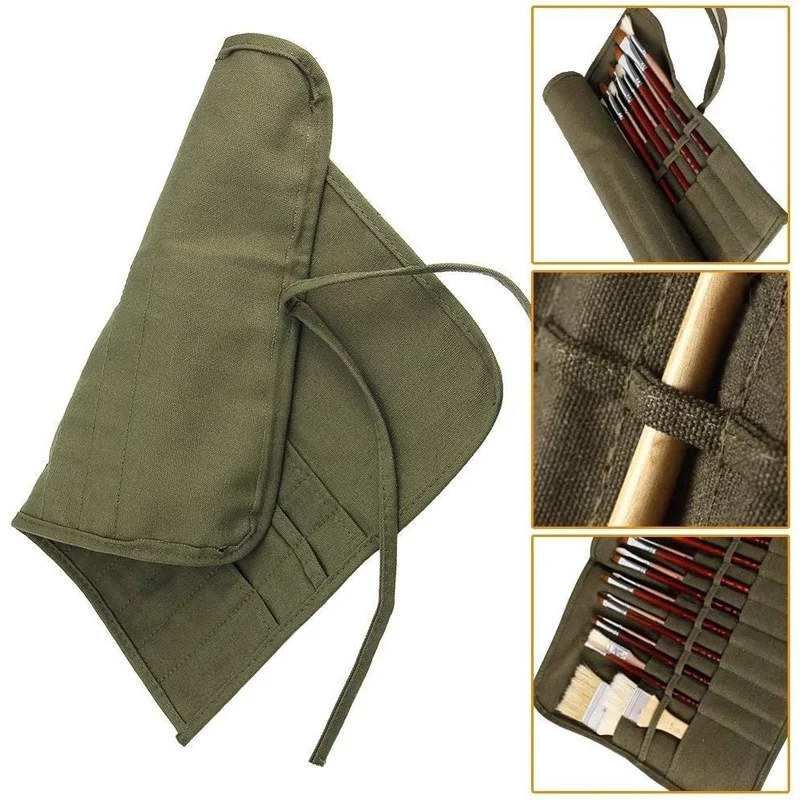 Art Paint Brush Holder 30 22 Slots Paint Brush Storage Acrylic Oil Watercolor Gouache Artist Roll Canvas Pouch