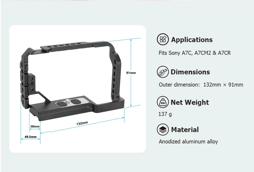 Full Camera Cage for Sony a7C/a7C II/a7CR With Integrated Arca-Type Base Camera