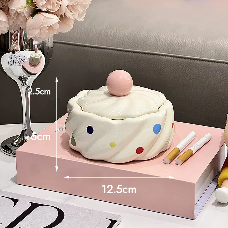Household Living Room Polka Dot Ashtray Fashionable Cute Creative Ice Cream Ashtray Ceramic Jewelry Storage Box