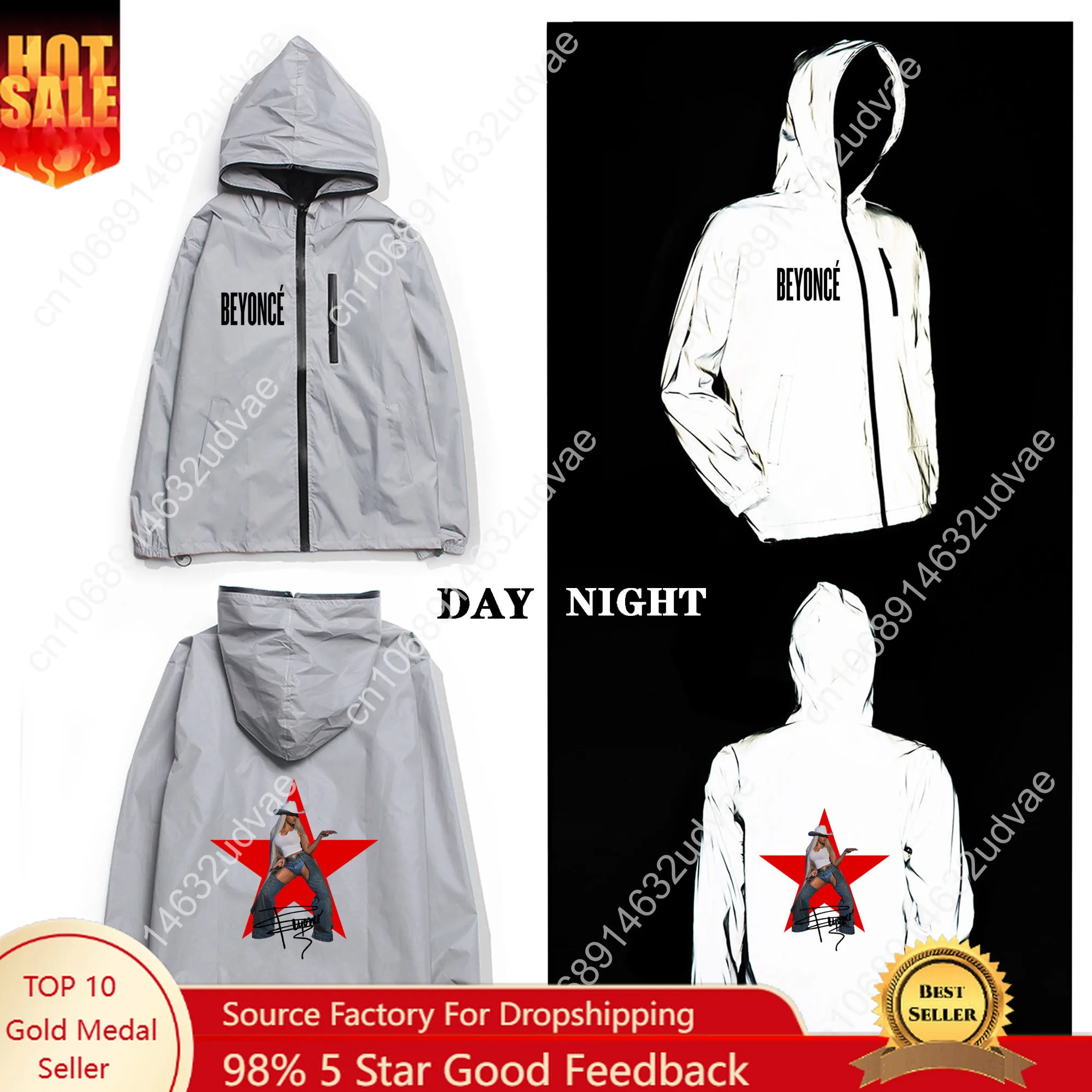 Beyoncé Reflective Jacket Mens Womens Coat Hooded Windbreaker Runing ...