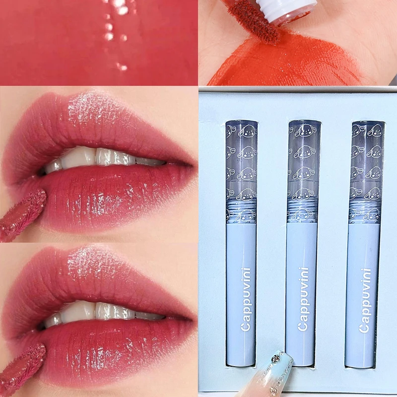 

3PC/Set Water Mirror Lipstick Long Lasting Non-stick Cup Waterproof Liquid Lip Gloss Lipstick Set Korean Women Lip Makeup Beauty