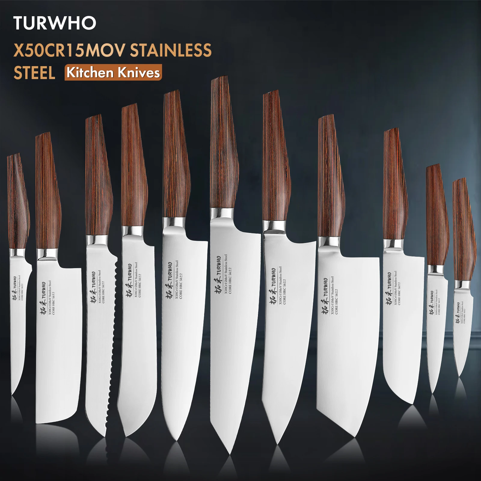 TURWHO1PieceKitchenKnivesX50Cr15MoVStainlessSteelChefKnifeJapaneseSantokuNakiri