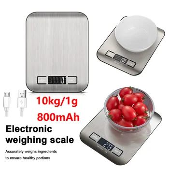 10kg Kitchen Digital Scale USB Charging LCD Display Stainless Steel Electronic Scales Jewelry Food Snacks Weighing Baking Tools