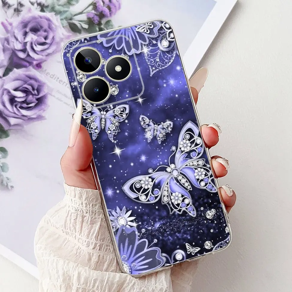 Clear Cute Cat & Butterfly Design Phone Case with Flower Accents - Stylish Protective Back Cover