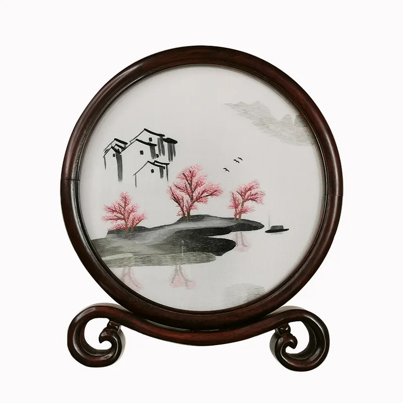 

Suzhou Double-Sided Embroidery Crafts Decoration Rosewood round Screen Flower Good Moon round Chinese Style Decoration