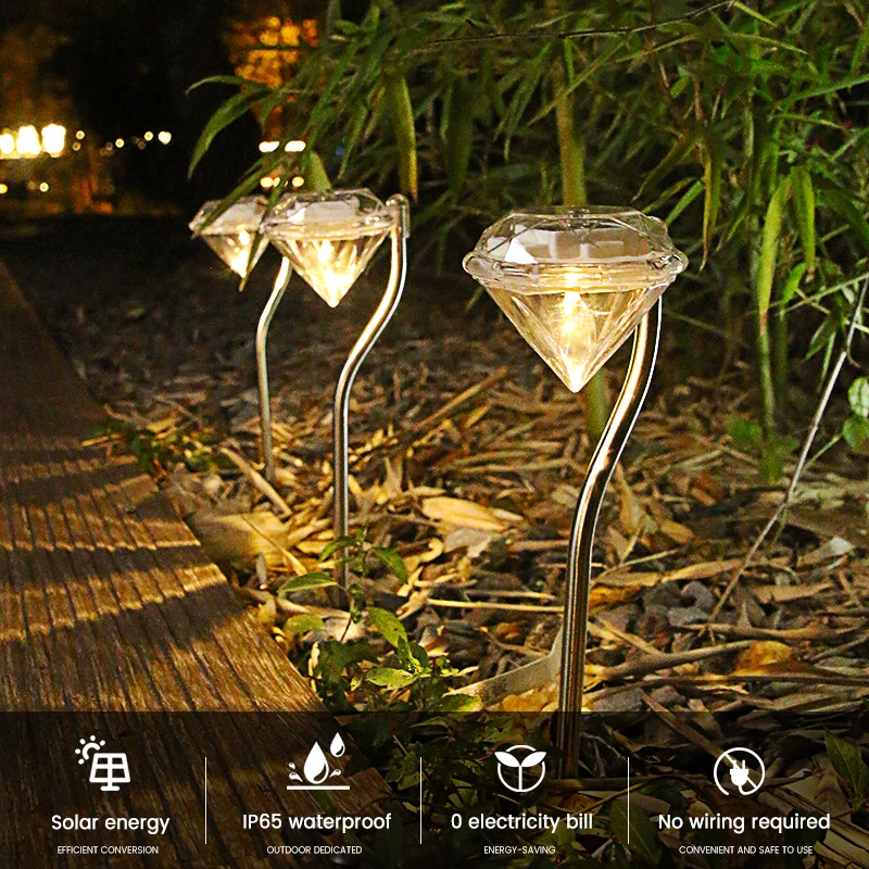 

Solar Lighting Outdoor Waterproof LED Diamond Solar Garden Lights With RGB/White/Warm light For Courtyard Lawn Walkway Driveway