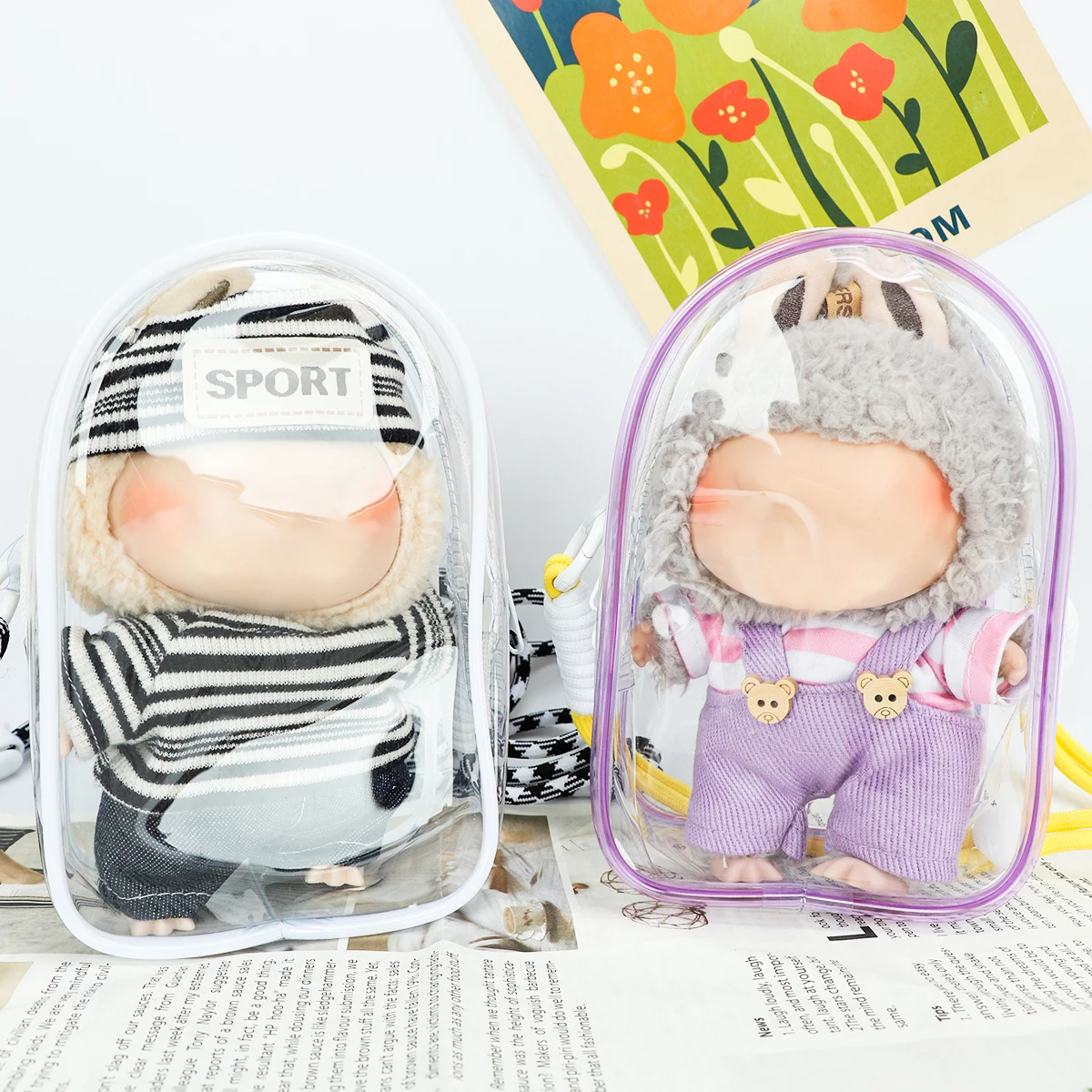 10-15cm Transparent Display Bag Protector Case for Toys & Dolls Dustproof Storage Bags Outdoor Use & Party Decor Backpack sling