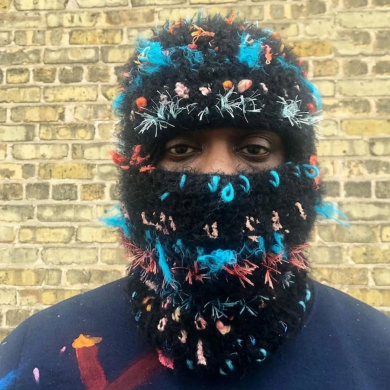 

Balaclava Distressed Knit Beanie Full Face Ski Mask Windproof Hat for Adults
