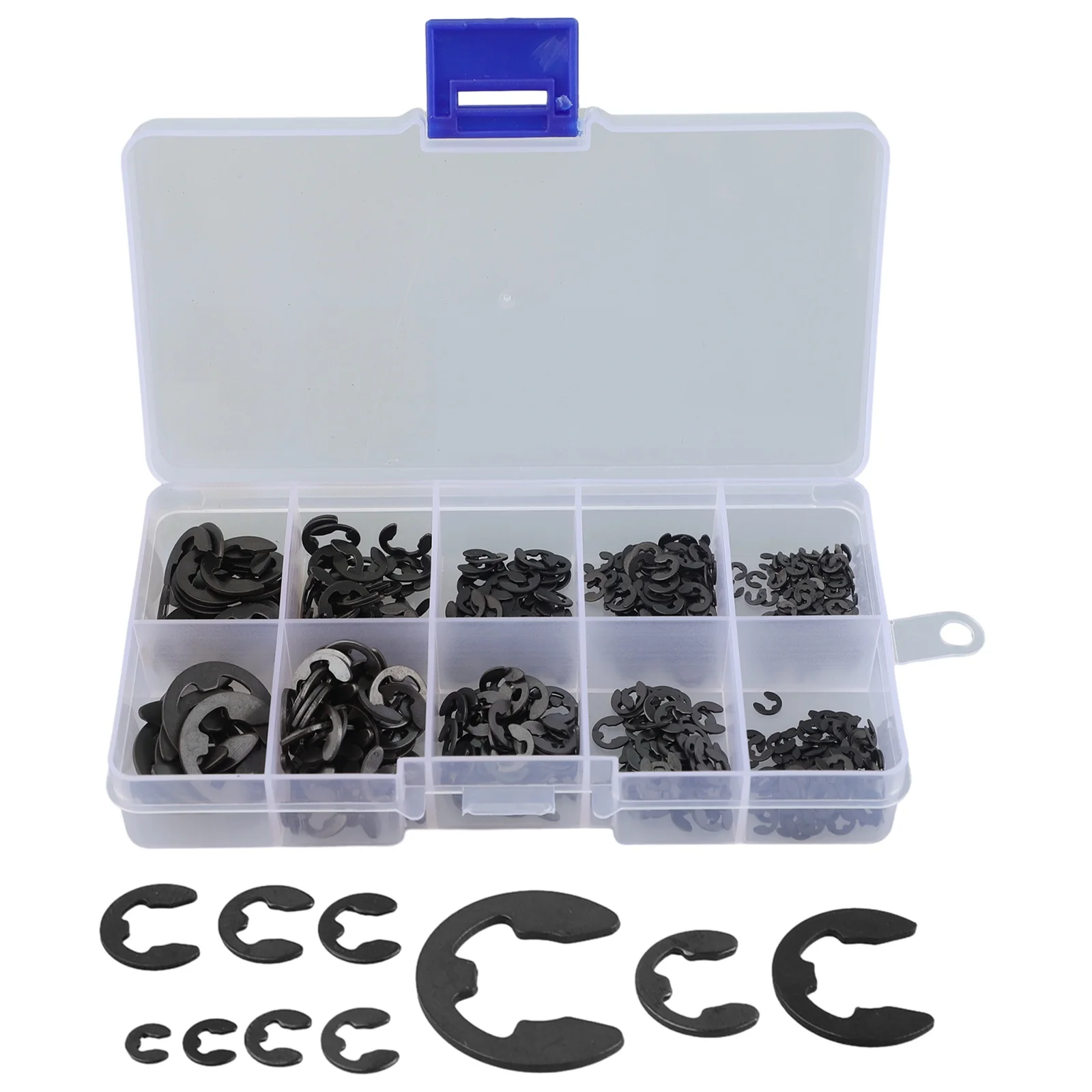 

580Pcs M1.5 M2 M3 M5 M6 M8 M10 Black Carbon Steel Shaft External Retaining Ring E Clip Snap Circlip Washer