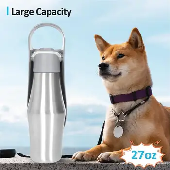 Dog Water Bottle 27oz Stainless Steel Travel Water Dispenser Pet Accessories 2 In 1 Dog Water Bowl For Travel Outings Camping 2