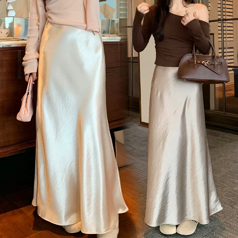 Maternity New Early Spring Vinegar Satin Covers Strap Slim A-line Long Skirt High Waist Drooping Fish Tail Youth Pregnancy