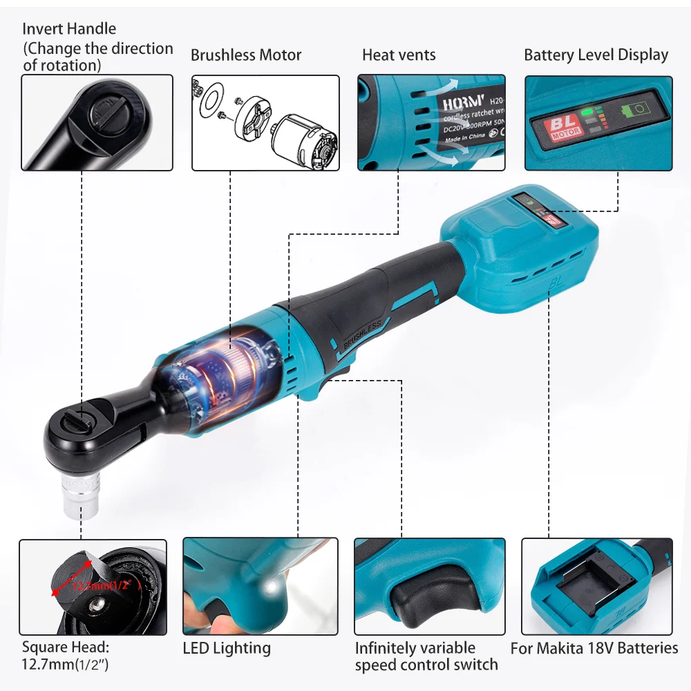 150N.M Electric Wrench Ratchet 1/2 Inch Cordless Handheld Rechargeable Repair Power Tool Makita 18V Battery 150N.M ratchet wrench car repair tool hardware hand tools ratchet head wrench set