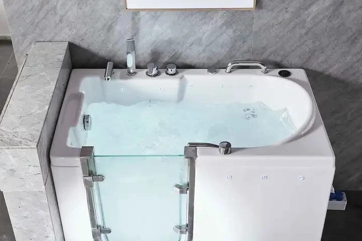 Hot selling acrylic walk-in bathtub with lights old people disabled person massage air bubble walk in bathtubs