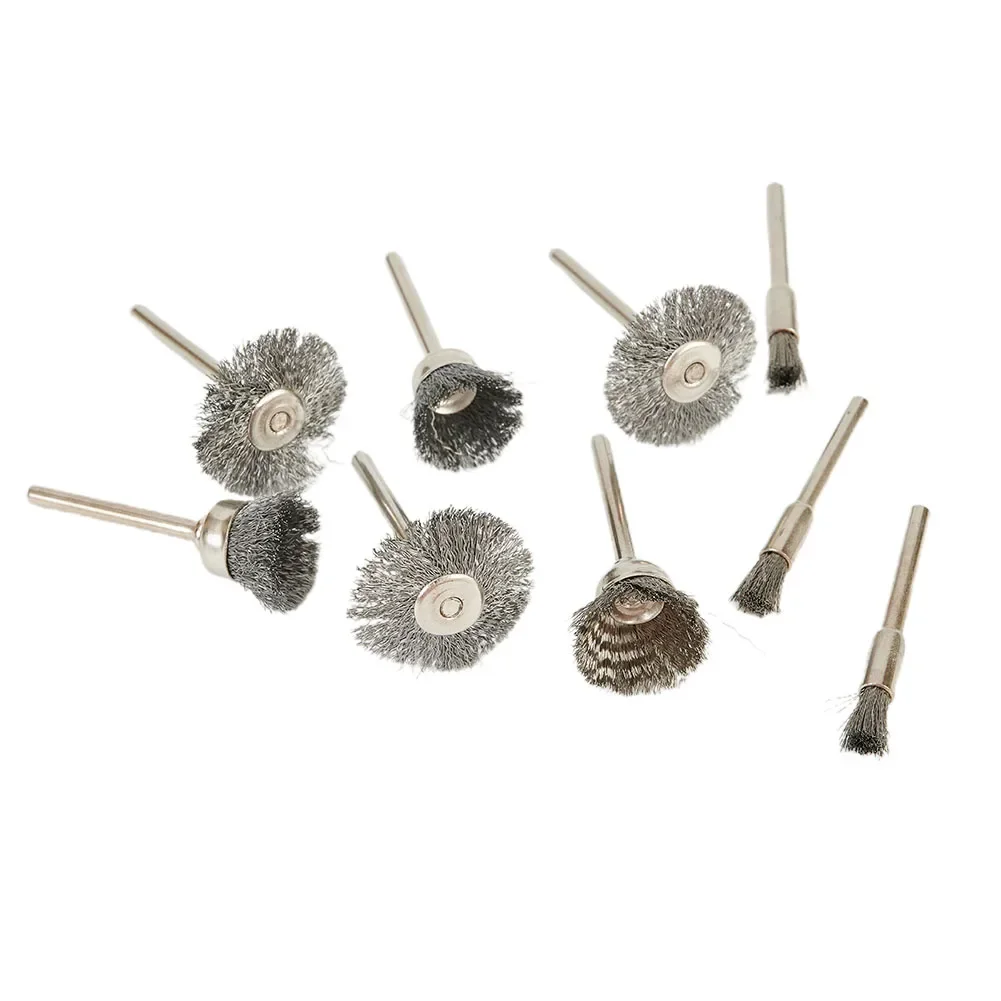 Stainless Steel Wire Brush Rotary Tool Drill Brush Dremel Drill Grinding Wheel Rust Removal Hand DIY Polishing Tool Parts 9pcs