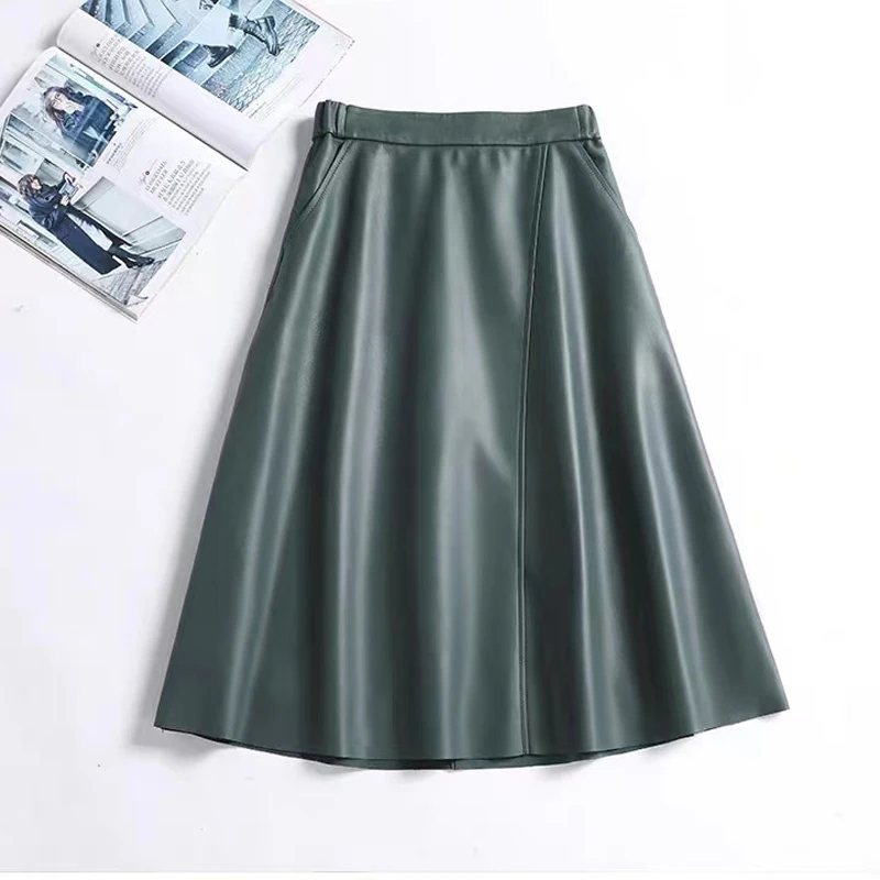 Latest Women's 100% Authentic Lambskin Leather Skirt HOT Below Knee Outdoor