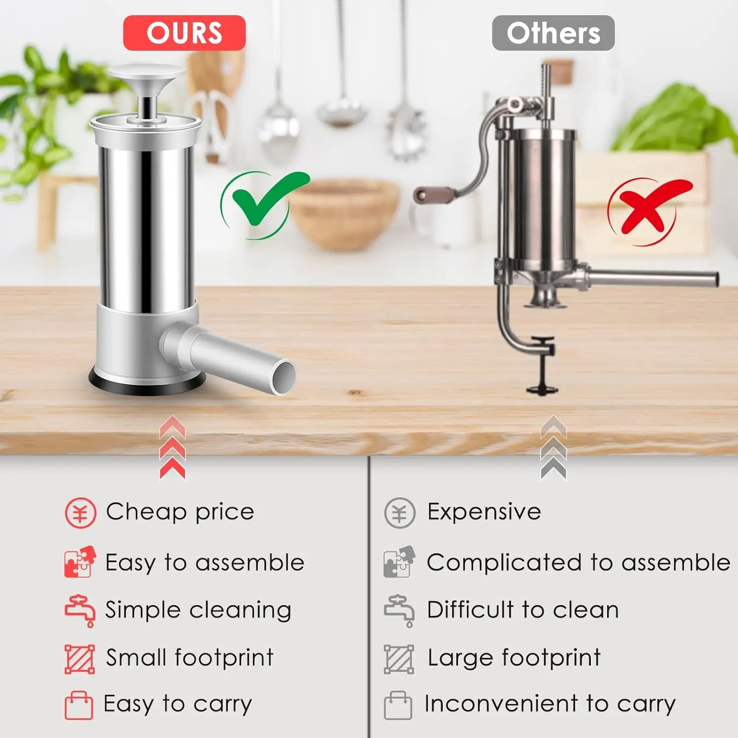 Stainless Steel Sausage Meat Stuffer Vertical Sausage Maker Homemade Kitchen Meat Maker Tool Filler sausage stuffer
