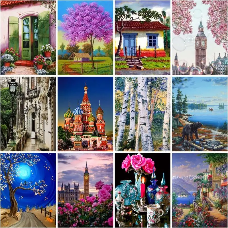 Gatyztory 40x50cm Frame Paint By Number Landscape Diy Gift Kit Drawing