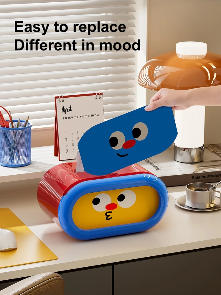 Uforu Lustige Emoji Taschentuch-Aufbewahrungsbox mit großem Fassungsvermögen, niedlicher Tisch-Taschentuchhalter, dekorativer Organizer für Zuhause – Detail 5
