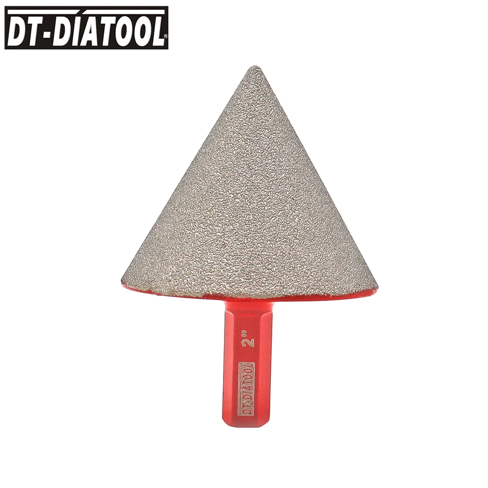 DT-DIATOOL Diamond 1pc Vacuum Brazed Diamond Bits for Finishing Hole Tool Ceramic Dia 50mm Hex Shank Beveling Chamfer Bit