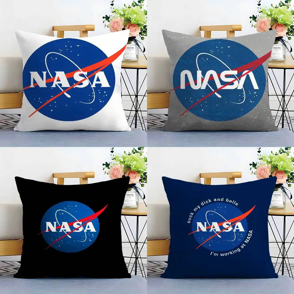 N-Nasa 로고 베개 케이스 소파 장식 홈 양면 인쇄 짧은 플러시 쿠션 베개 커..