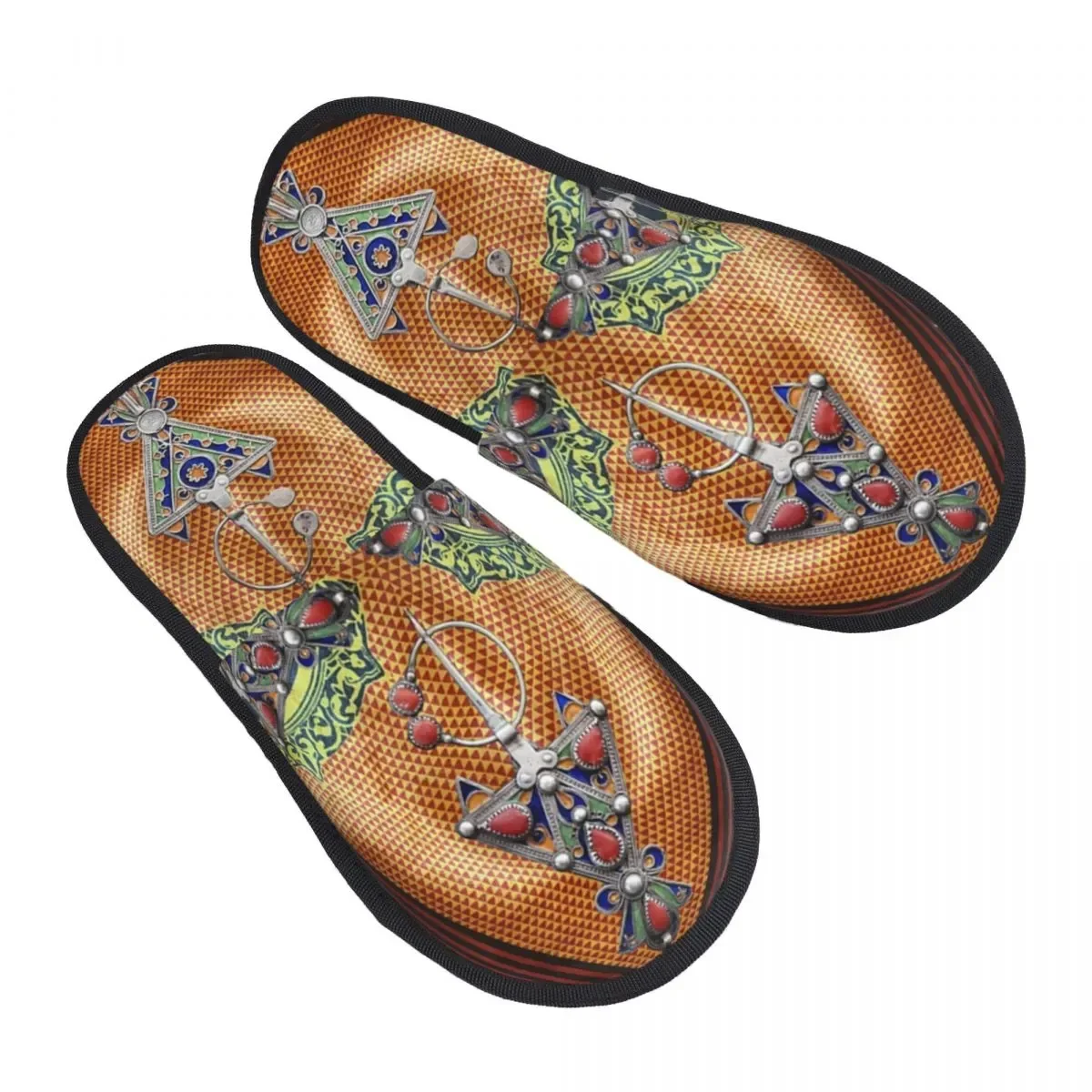 

Женские тапочки с принтом на заказ, украшенные бижутерией, домашние тапочки Tamazight из пены с эффектом памяти, пушистые тапочки для дома и улицы