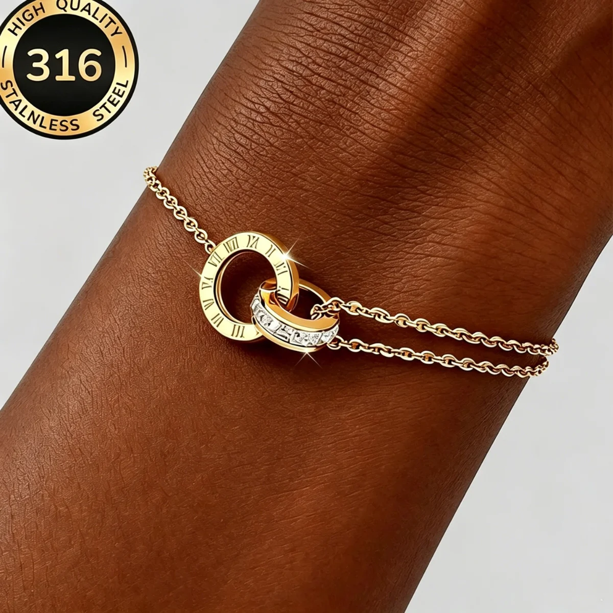 Luxuriöses Vergoldetes Edelstahl-Armband mit Funkelnden Zirkonen für Damen und Mädchen, Römisches Zifferndesign, Modischer Charm-Schmuck, Party-Geschenk