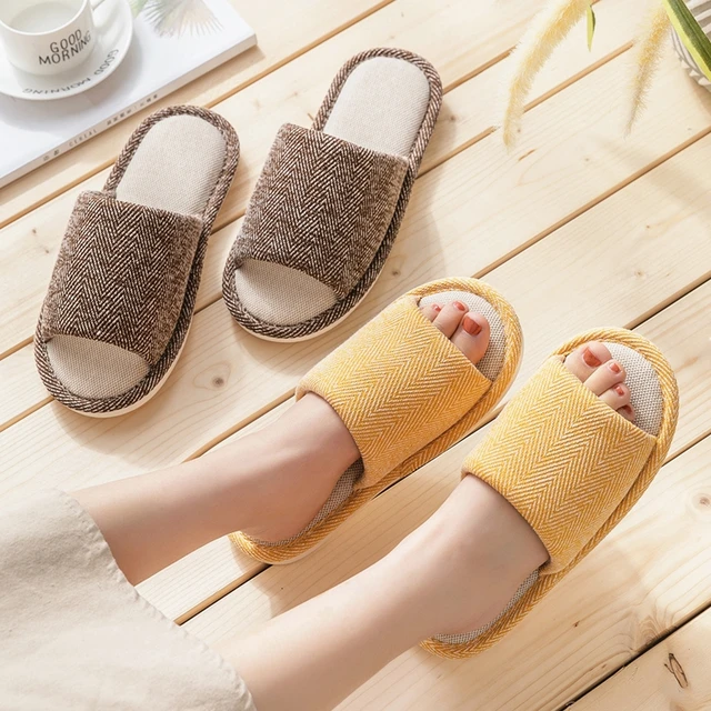 Simple House Bedroom Women Hemp Slippers Breathable Comfortable Cotton Flax  Ladies Floor Shoes Non-slip Lovers