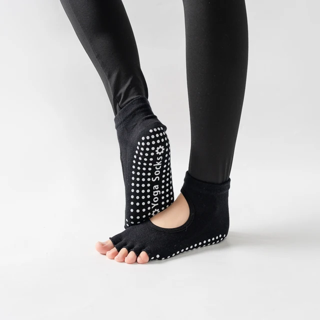 Women Backless Five Toe Yoga Socks Non-Slip Cotton Ladies Dance Ballet Socks Open Half Breathable Fitness Sport Sock for Pilates 2