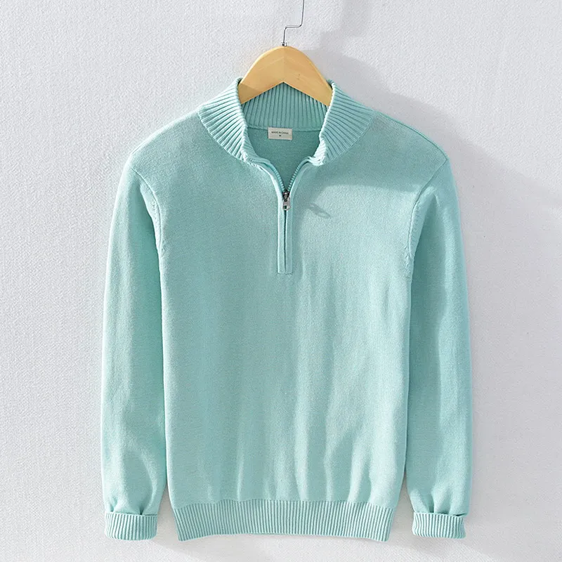 100% Cotton Men's Clothing Sweater Autumn Winter Turtleneck  Half Zipper Pullovers Knitted Korean Popular Spring jumper Clothes 2