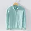 100% Cotton Men's Clothing Sweater Autumn Winter Turtleneck  Half Zipper Pullovers Knitted Korean Popular Spring jumper Clothes 2