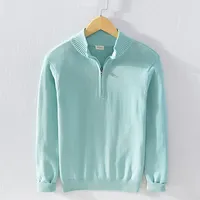 100% Cotton Men's Clothing Sweater Autumn Winter Turtleneck  Half Zipper Pullovers Knitted Korean Popular Spring jumper Clothes 2