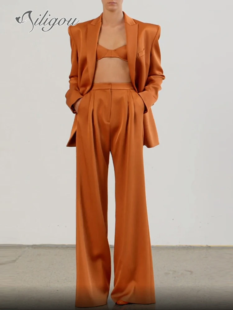 

Ailigou 2022 Autumn New Women'S Two-Piece Sexy Fashion Office Double-Breasted Button Suit Jacket Women'S High Waist Pants Suit