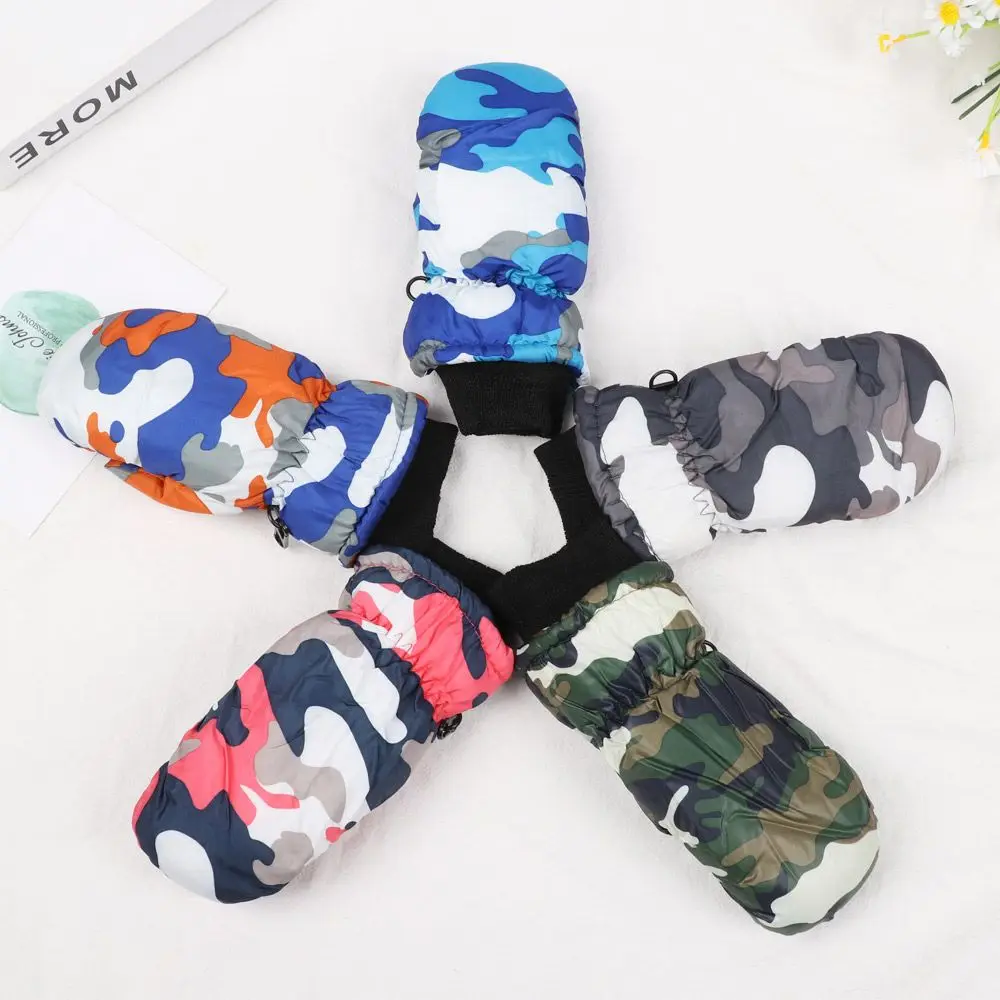 

Children Kids Windproof Furry Warm Mitts Snow Snowboard Thicken Camouflage Skiing Mittens Children Gloves