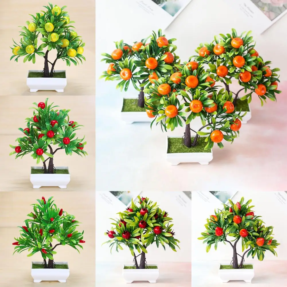

Plastic Artificial Orange Tree Bonsai Faux Plant Fake Potted Flower Realistic Home Office Garden Decor