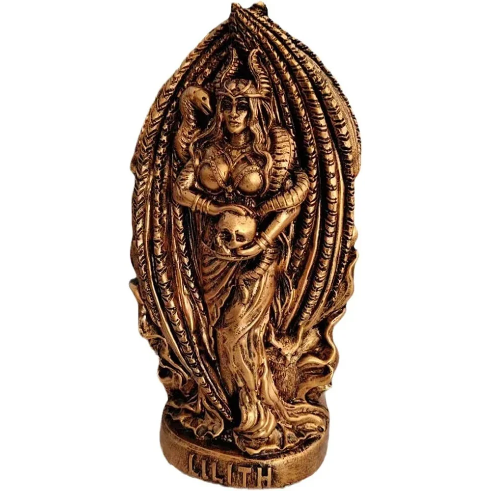 Lilith Resin Statue Gothic Lilith Sculpture for Altar and Tabletop Decoration Inspired By Norse Mythology Gold Garden Sculpture