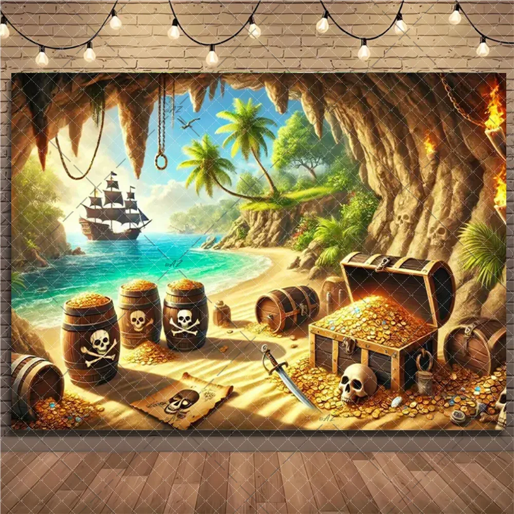 Retro Piraten Thema Hintergrund Schatz Zimmer Skelett Gothic Stil Fotografie Hintergrund Geburtstag Party Dekorationen Zimmer Hängen – Detail 13