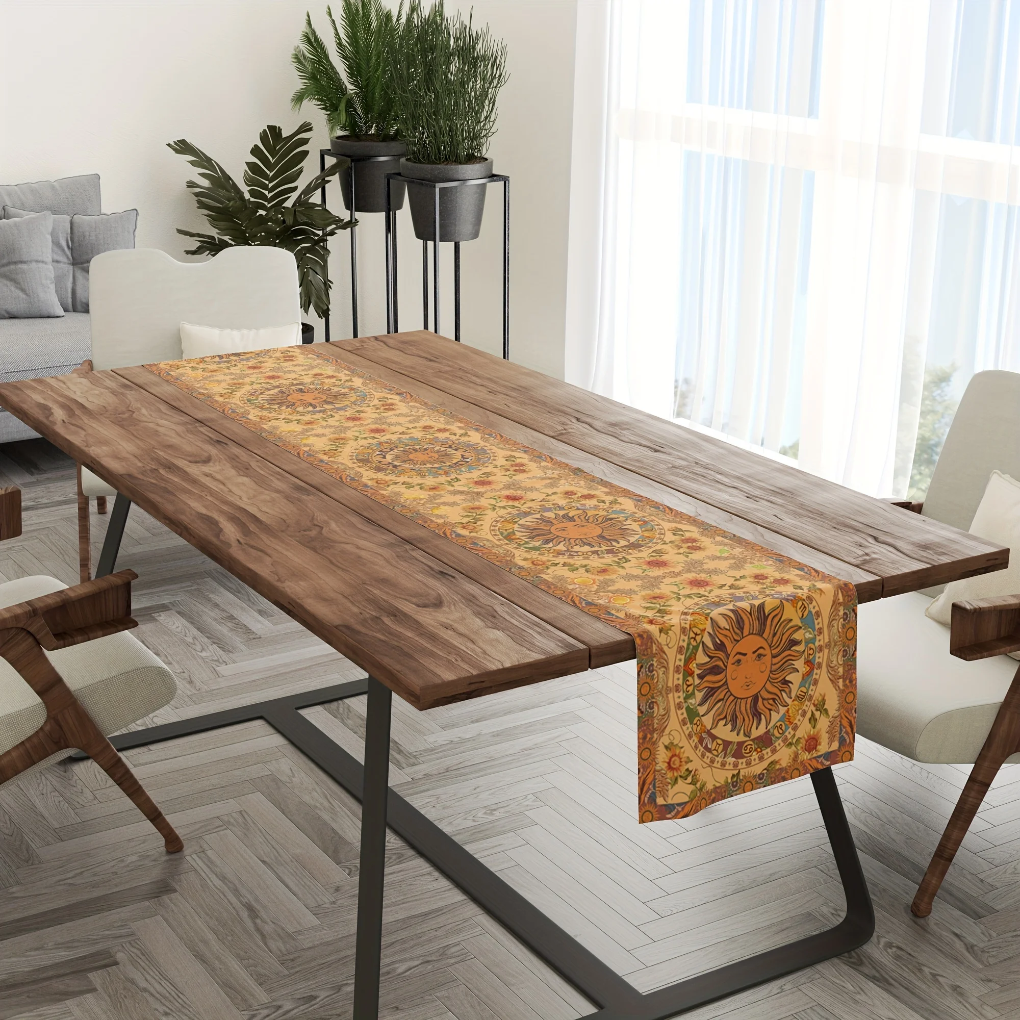 Abstract Sun Flowers Pattern Linen Table Runner Dresser Scarf Decor Farmhouse Washable Kitchen Dining Table Runners Table Decor 3