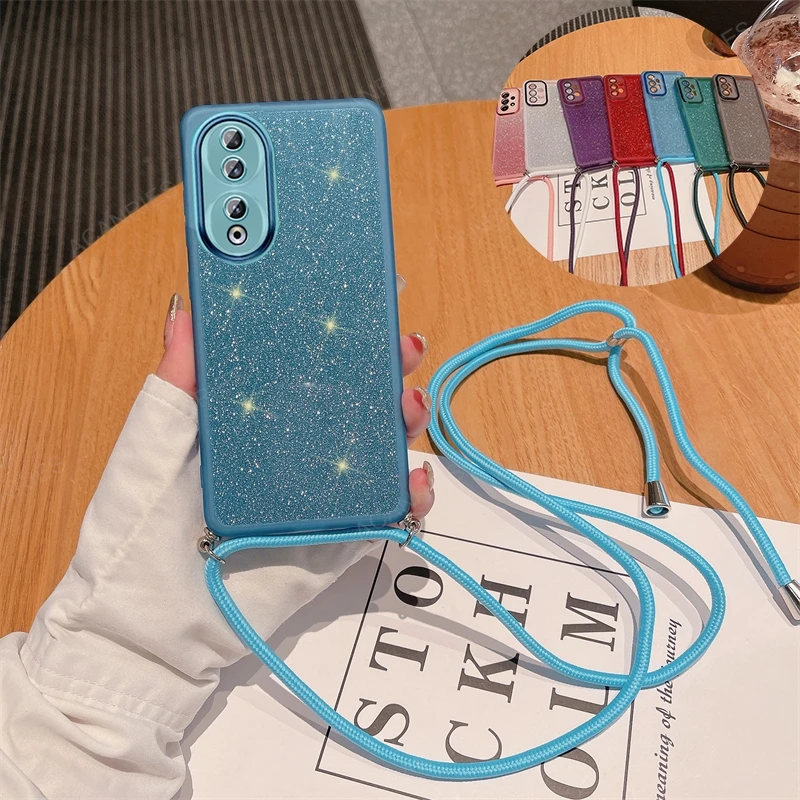 Glitter Silicone Clear Crossbody Lanyard Phone Case