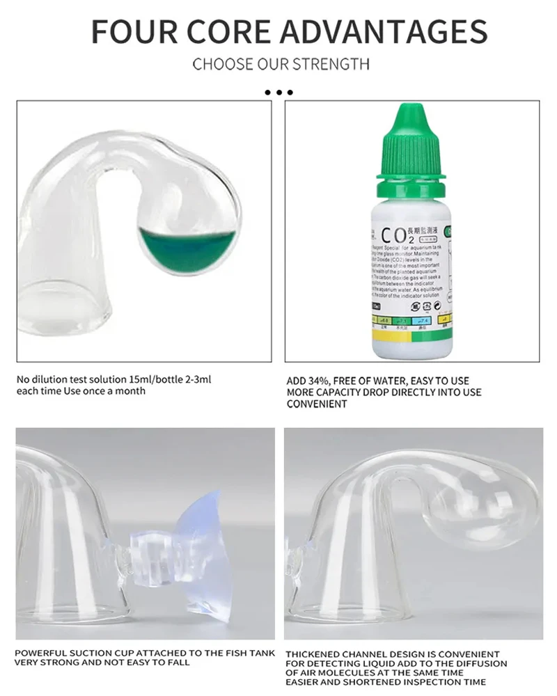 CO2 Indicator Solution Aquarium CO2 Checker CO2 Drop Checker Aquarium CO2 Indicator Solution Monitor Plants Grass CO2 System Concentration Fish Tank Glass Liquid Tester Fluid