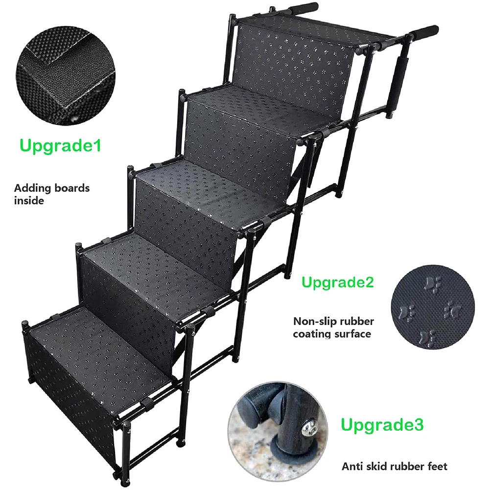 5 Steps Car Dog Pet Step Stairs Car Dog Ramp for Large Support Up To 150 Lbs Foldable Ramp Ladder with Nonslip Surface