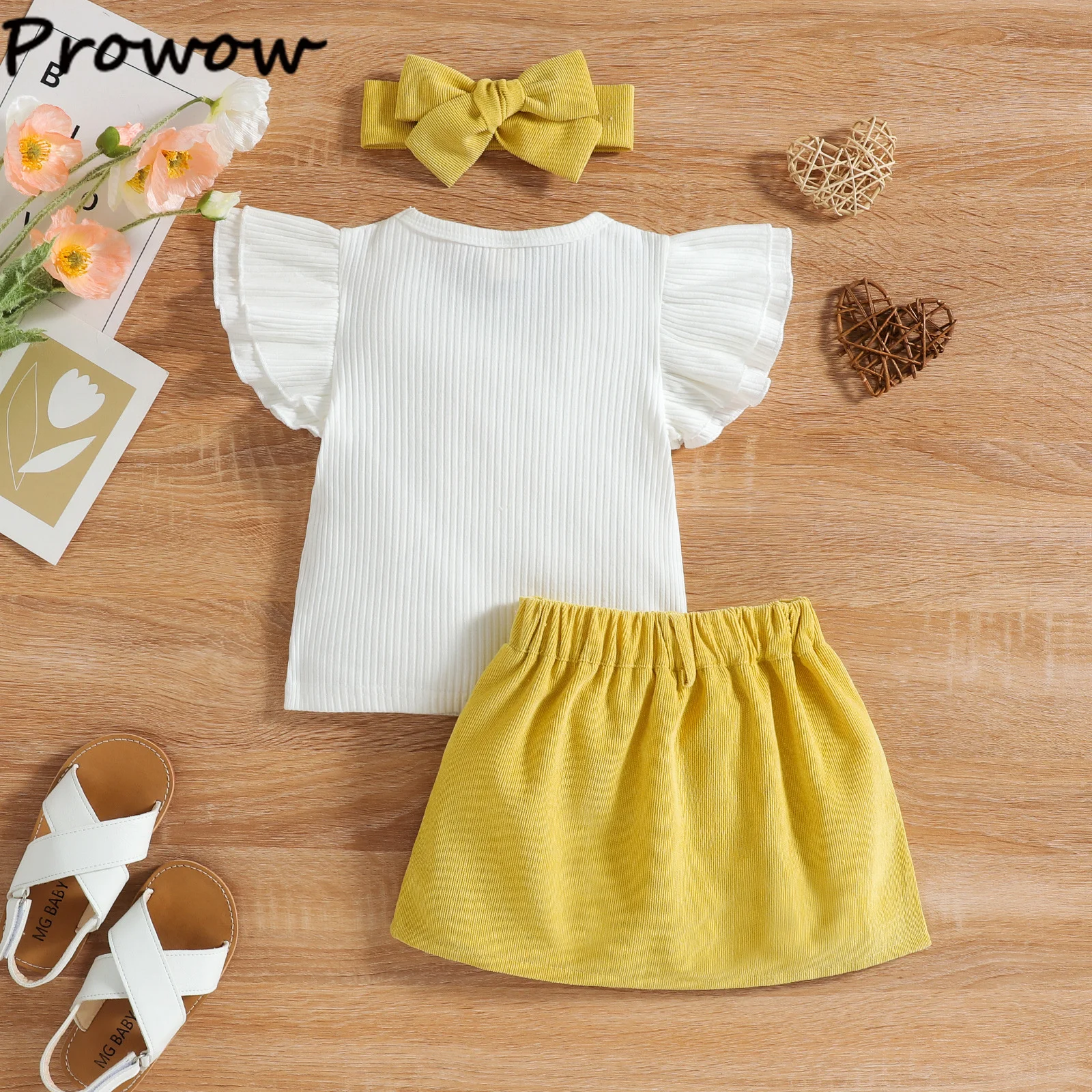 Prowow 0-4Y Newborn Baby Girl Clothes Dress Suit Ruffles White T-shirts+Corduroy Button Skirts Kids Girl Clothing Set best Baby Clothing Set