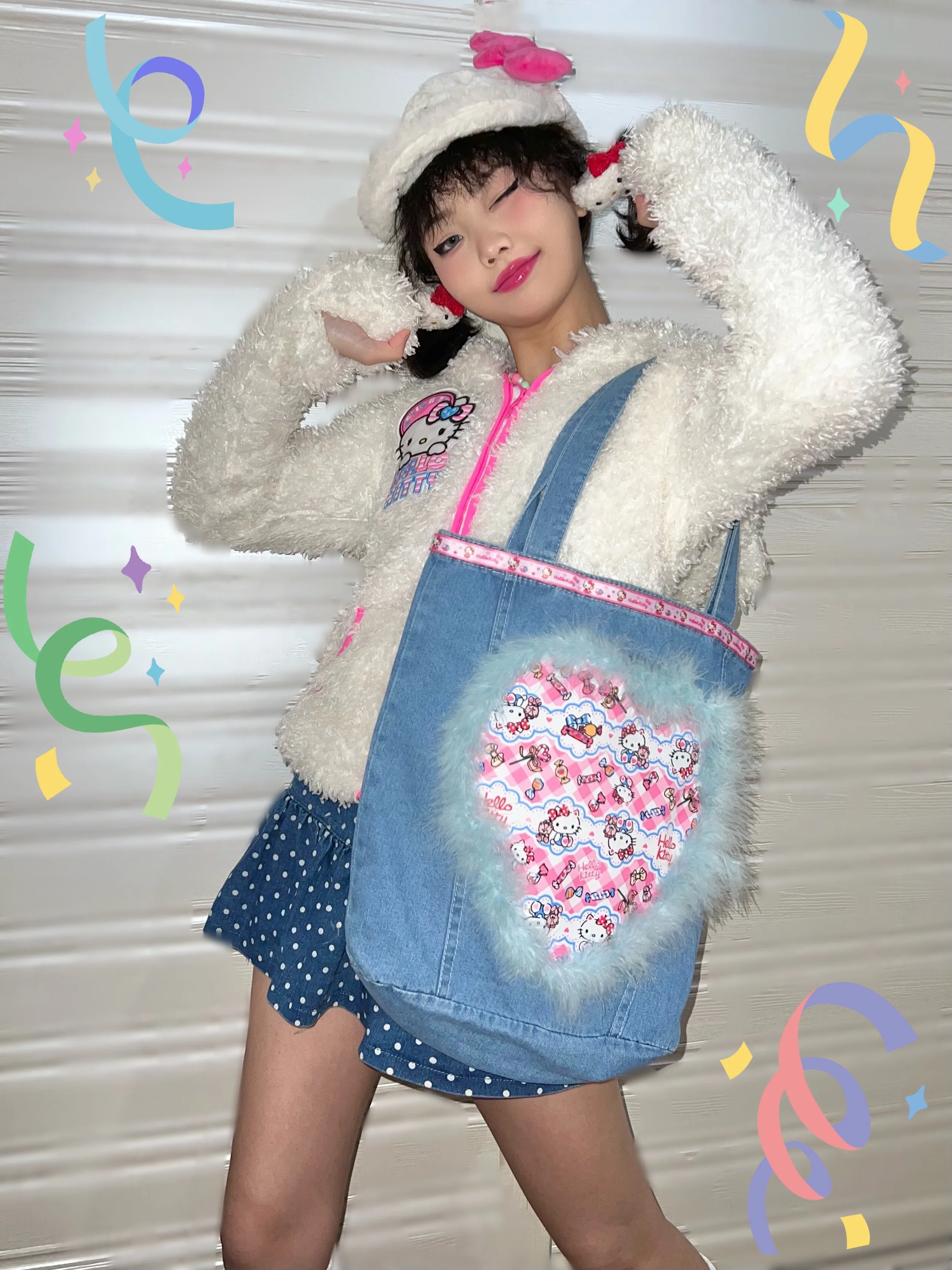 

Handmade Y2k Hot Girl Retro Cute Hello Kitty Shoulder Bags Sanrio Plush Loving Heart Melody Cinnamoroll One Women's Handbags