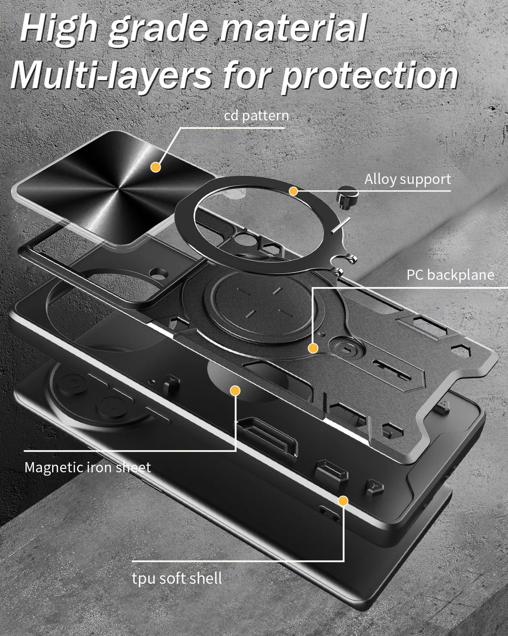 Metal Ring Camera Protect Case with Armor Rotating Holder Cover