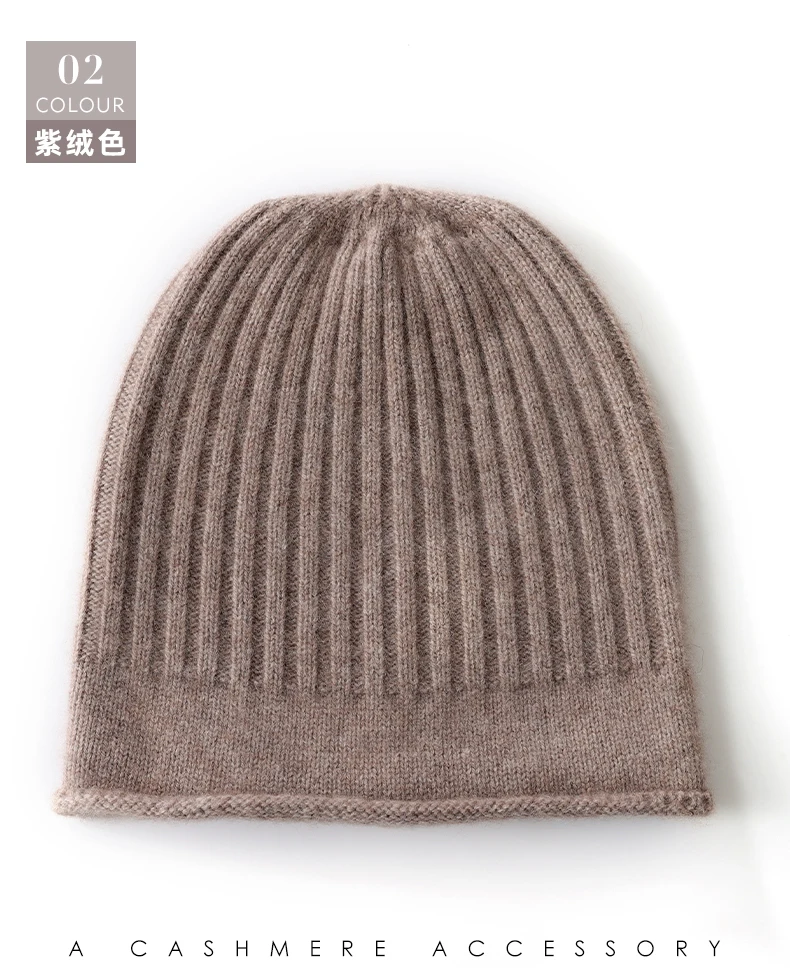Mütze aus 100 % Kaschmir, Unisex, Winter, gestrickt, gerippt, verdickt, kalte Mütze, Gehörschutz, Wollmütze, warmer Kopfwickel, Strickmütze – Detail 13