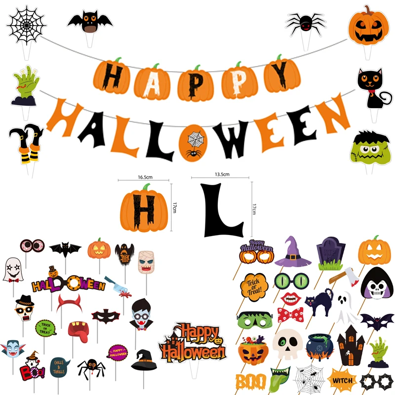 

Halloween Banner, Happy Halloween Bunting Banner with Pumpkin Sign, Premium Halloween Party Decorations Supplies.
